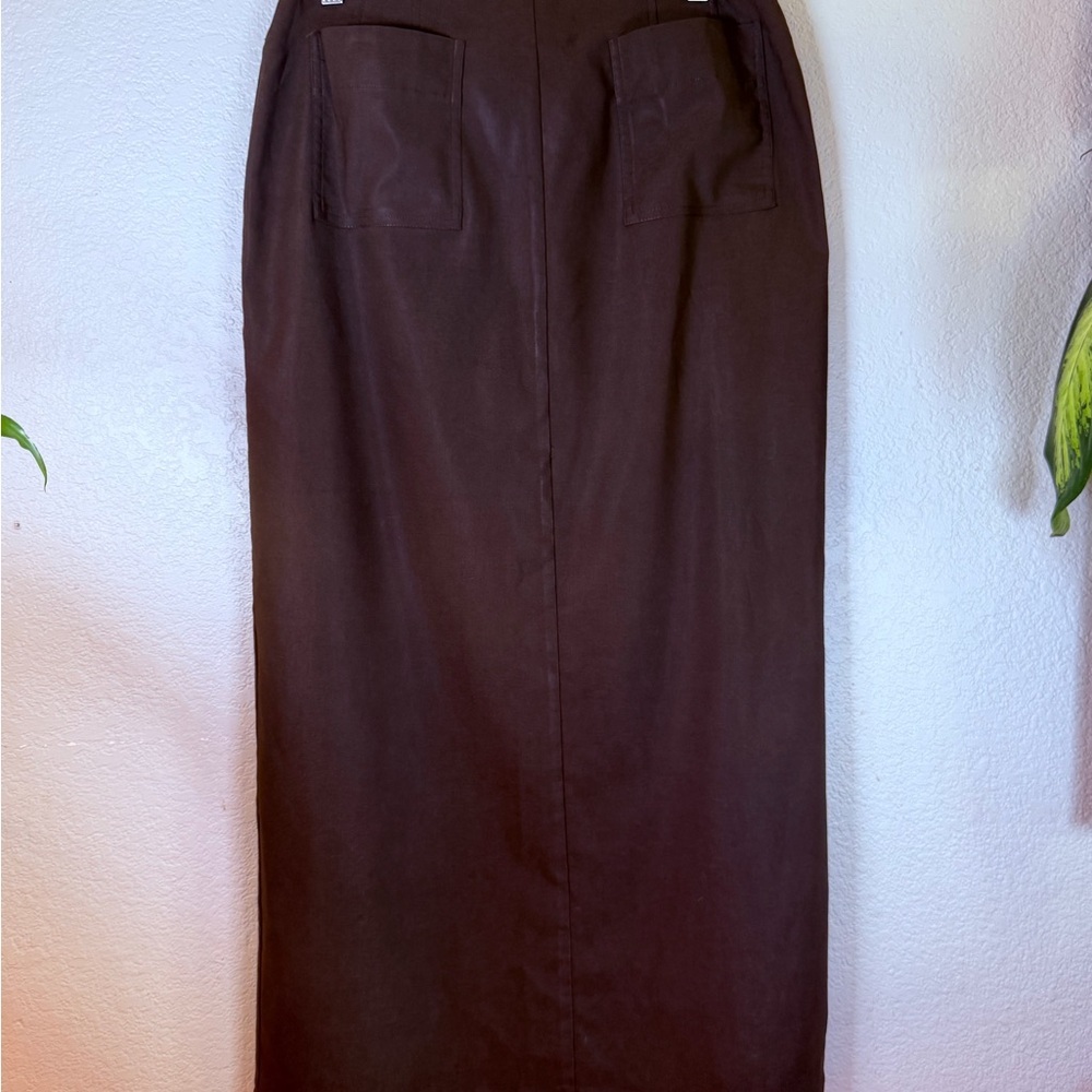 Harve Bernard Vintage Olive Green Front Pocket Bohemian Grunge Maxi Skirt 10 - Picture 2 of 9